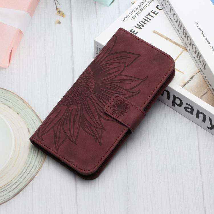 For OnePlus 15R Skin Feel Sun Flower Embossed Leather Phone Case with Lanyard