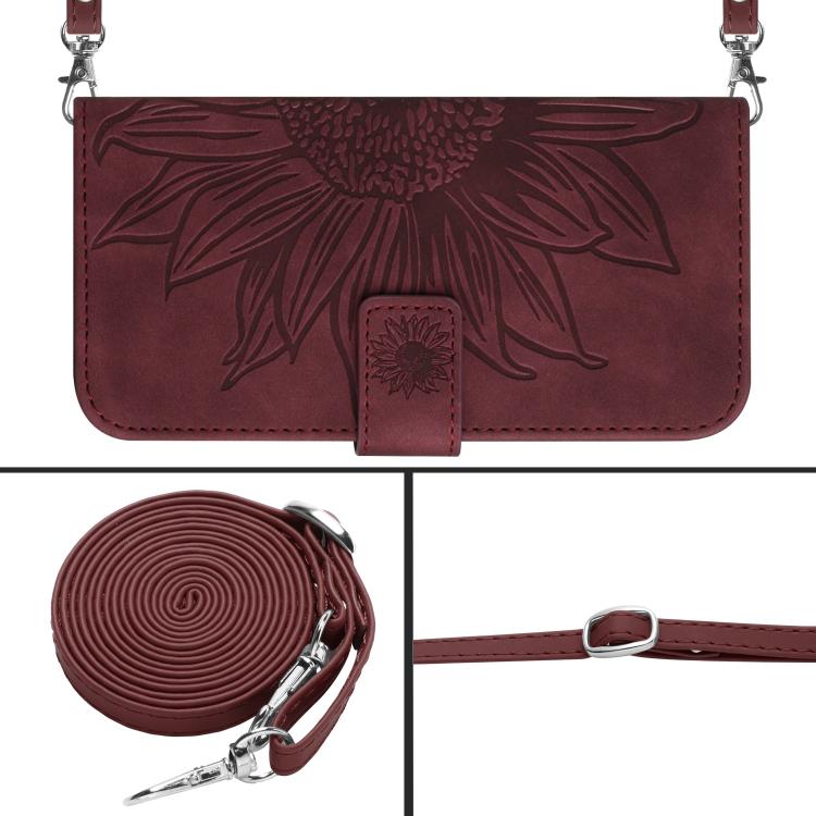 For OnePlus 15R Skin Feel Sun Flower Embossed Leather Phone Case with Lanyard