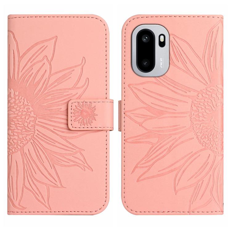 For OnePlus 15R Skin Feel Sun Flower Embossed Leather Phone Case with Lanyard