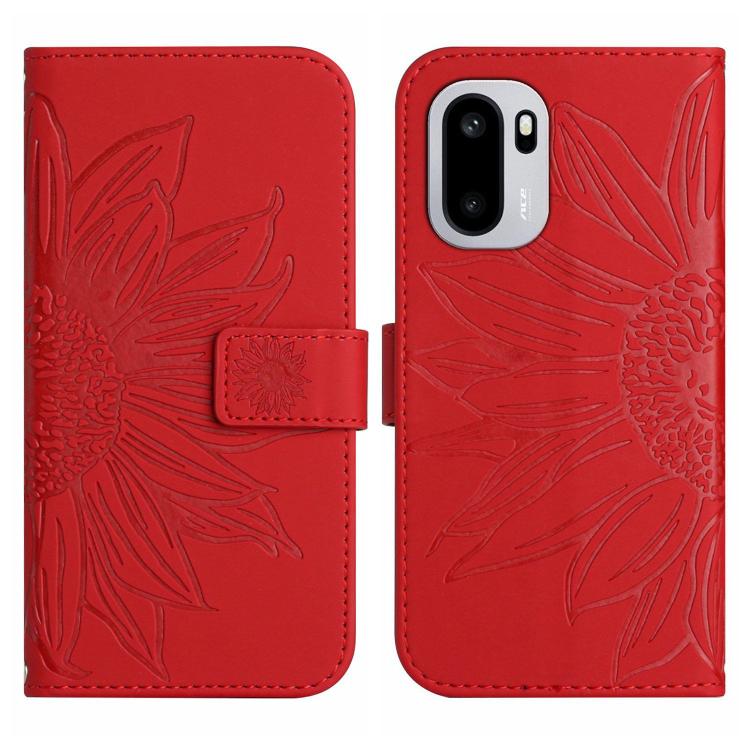 For OnePlus 15R Skin Feel Sun Flower Embossed Leather Phone Case with Lanyard