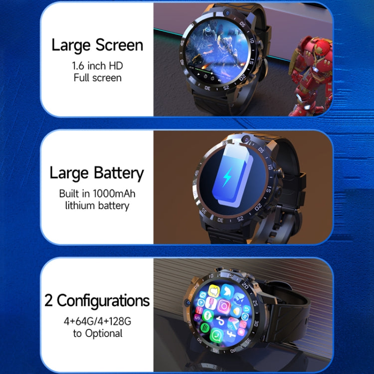 MT27 4G+64G 1.6 inch IP67 Waterproof 4G Android 8.1 Smart Watch Support Heart Rate / GPS, Type: