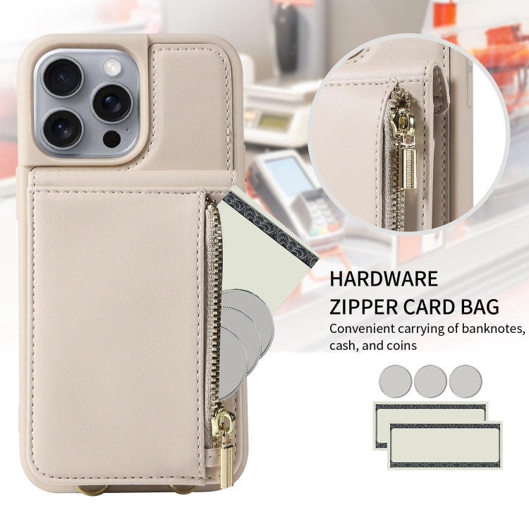 For iPhone 16 Pro Max Crossbody Lanyard Zipper Wallet Leather Phone Case
