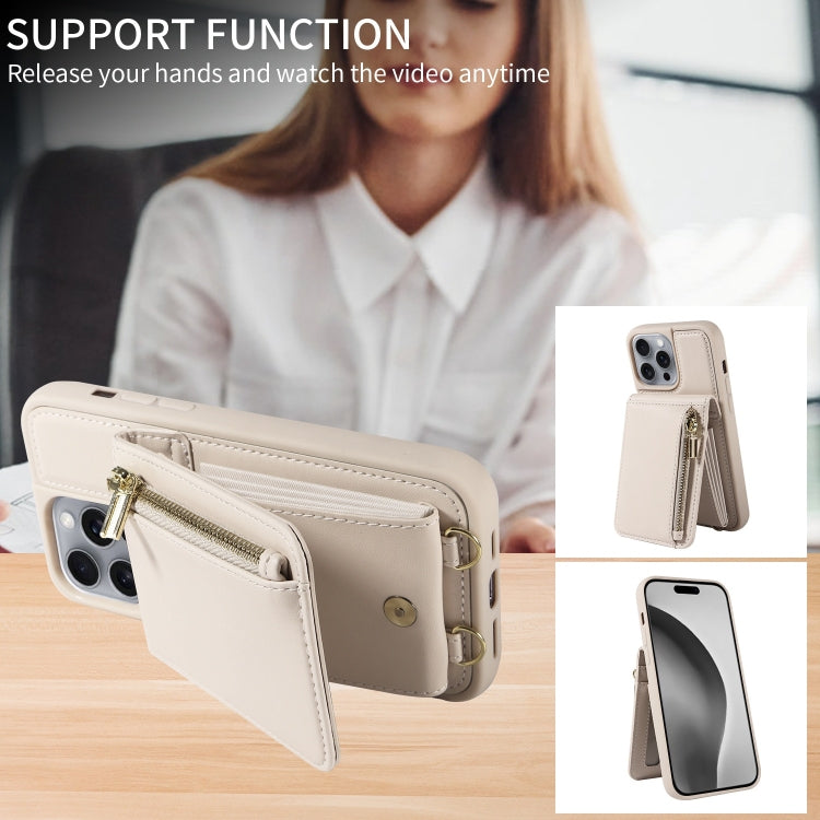 For iPhone 16 Pro Max Crossbody Lanyard Zipper Wallet Leather Phone Case