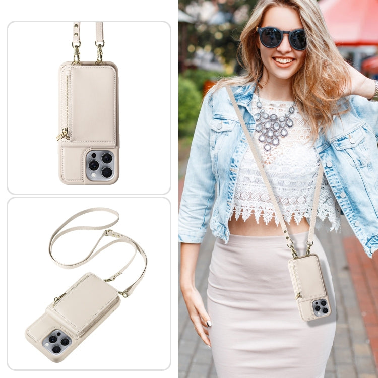 For iPhone 16 Pro Max Crossbody Lanyard Zipper Wallet Leather Phone Case