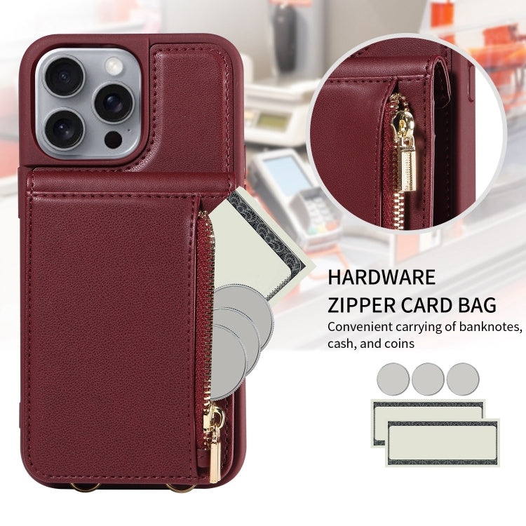 For iPhone 16 Pro Max Crossbody Lanyard Zipper Wallet Leather Phone Case