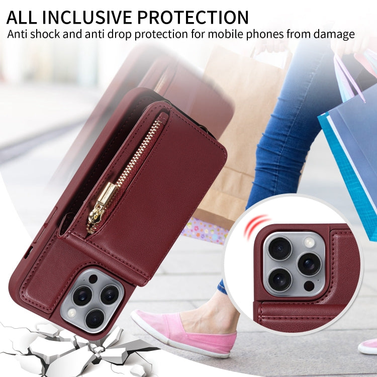 For iPhone 16 Pro Max Crossbody Lanyard Zipper Wallet Leather Phone Case