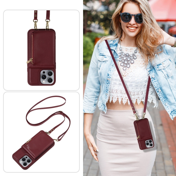 For iPhone 16 Pro Max Crossbody Lanyard Zipper Wallet Leather Phone Case