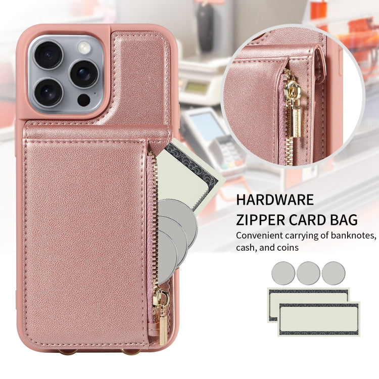 For iPhone 16 Pro Max Crossbody Lanyard Zipper Wallet Leather Phone Case