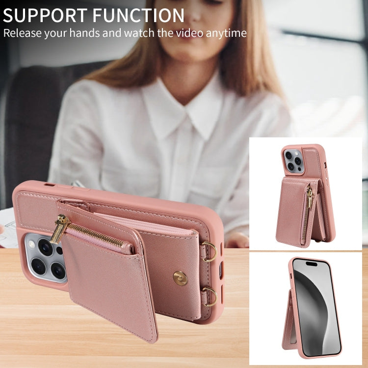 For iPhone 16 Pro Max Crossbody Lanyard Zipper Wallet Leather Phone Case
