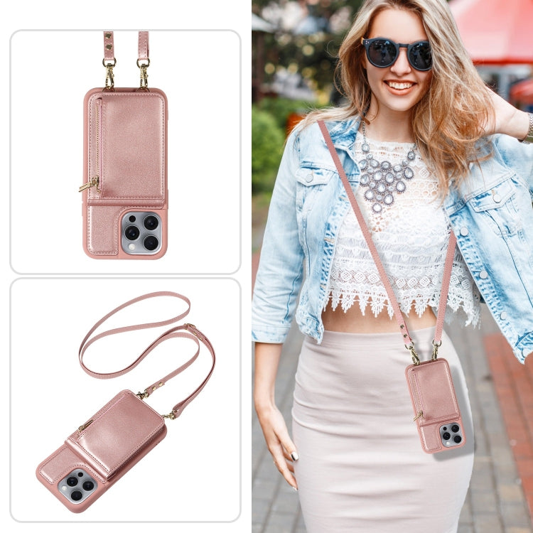 For iPhone 16 Pro Max Crossbody Lanyard Zipper Wallet Leather Phone Case