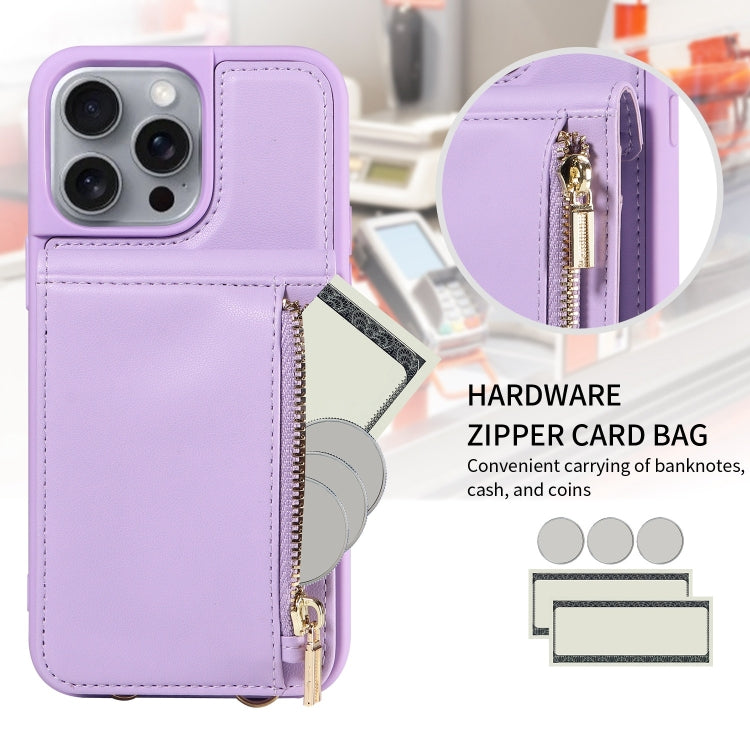 For iPhone 16 Pro Max Crossbody Lanyard Zipper Wallet Leather Phone Case