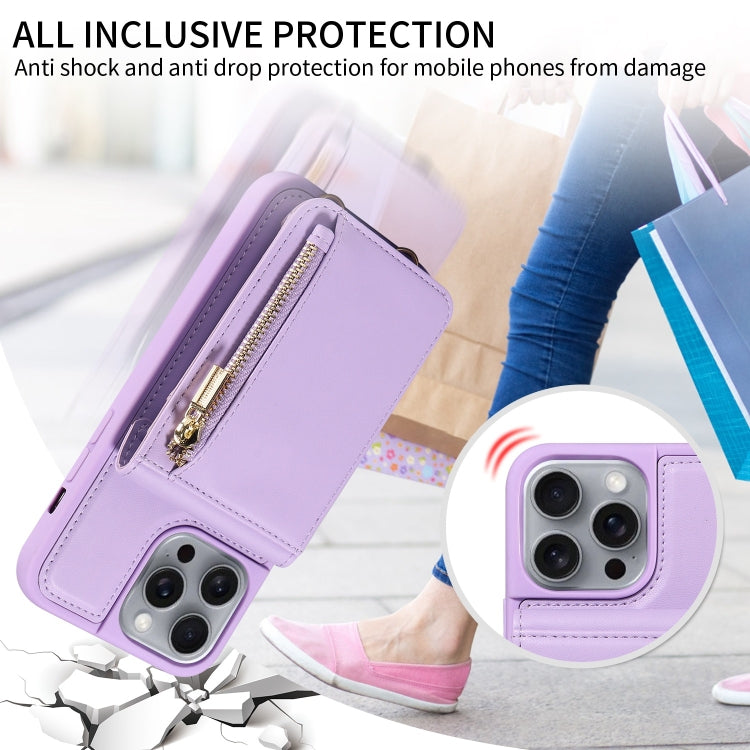 For iPhone 16 Pro Max Crossbody Lanyard Zipper Wallet Leather Phone Case
