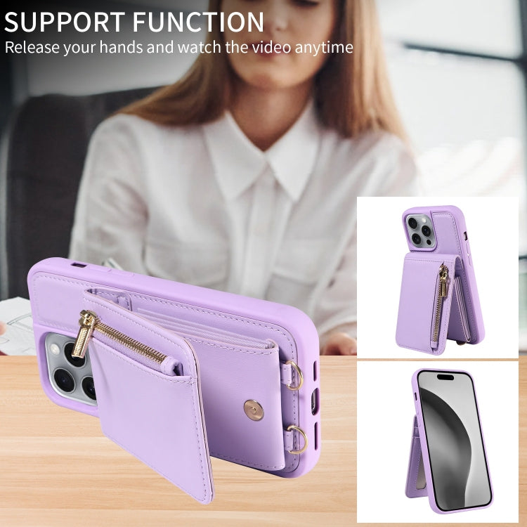 For iPhone 16 Pro Max Crossbody Lanyard Zipper Wallet Leather Phone Case