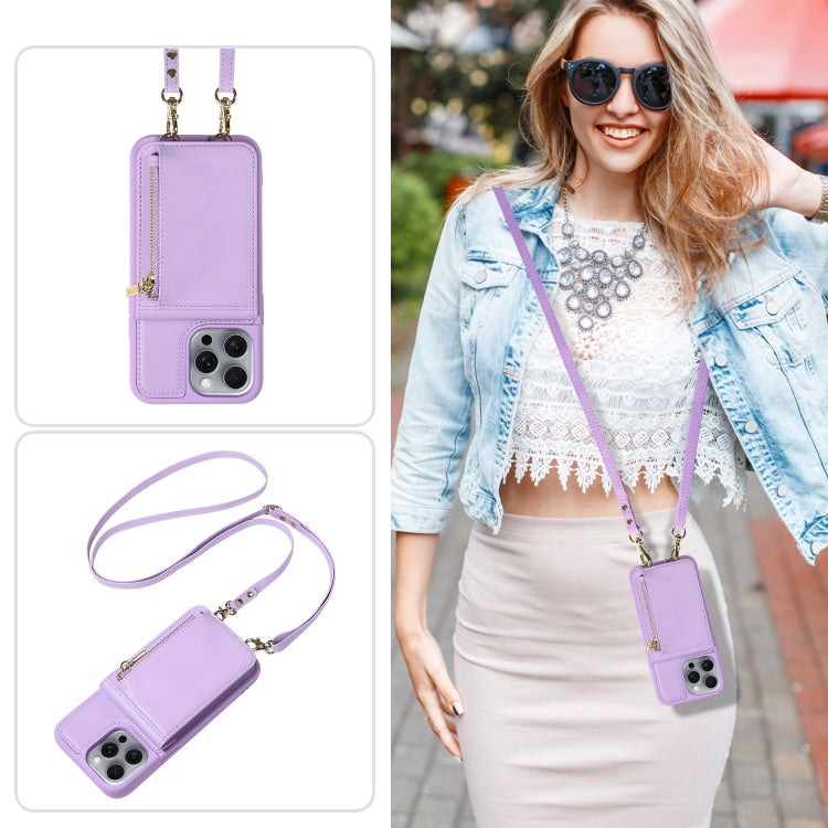 For iPhone 16 Pro Max Crossbody Lanyard Zipper Wallet Leather Phone Case
