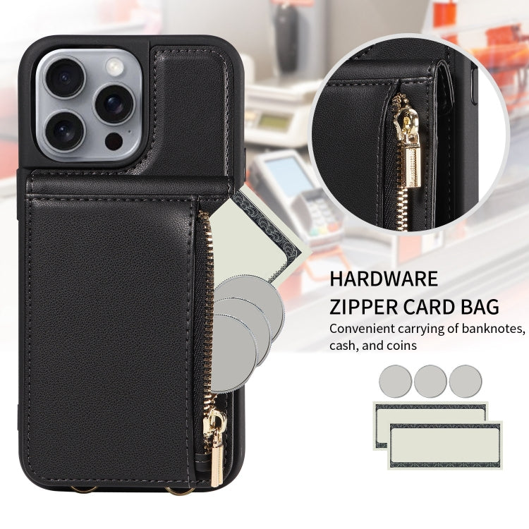 For iPhone 16 Pro Max Crossbody Lanyard Zipper Wallet Leather Phone Case