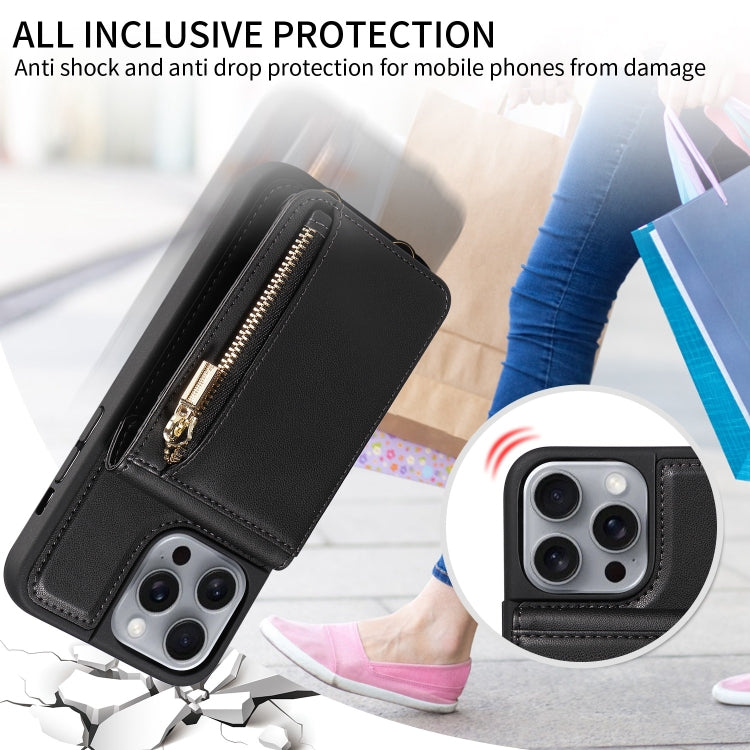 For iPhone 16 Pro Max Crossbody Lanyard Zipper Wallet Leather Phone Case