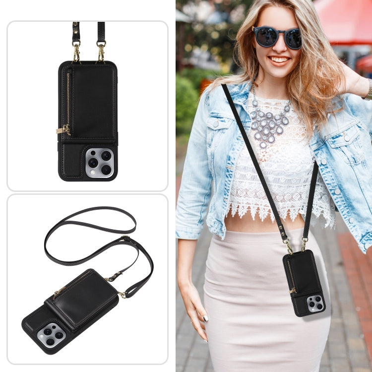 For iPhone 16 Pro Max Crossbody Lanyard Zipper Wallet Leather Phone Case