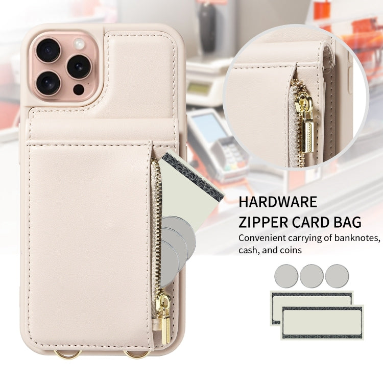 For iPhone 16 Pro Crossbody Lanyard Zipper Wallet Leather Phone Case