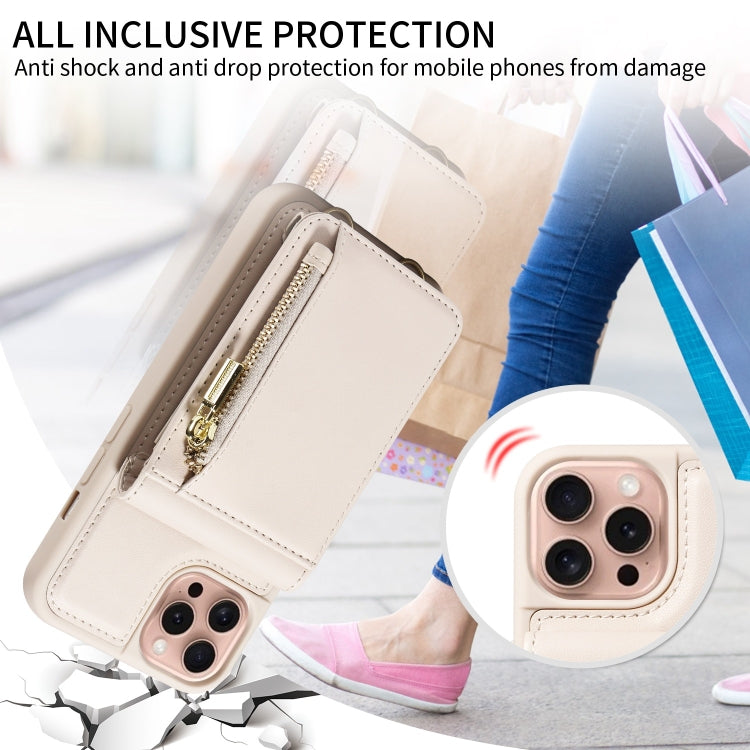 For iPhone 16 Pro Crossbody Lanyard Zipper Wallet Leather Phone Case