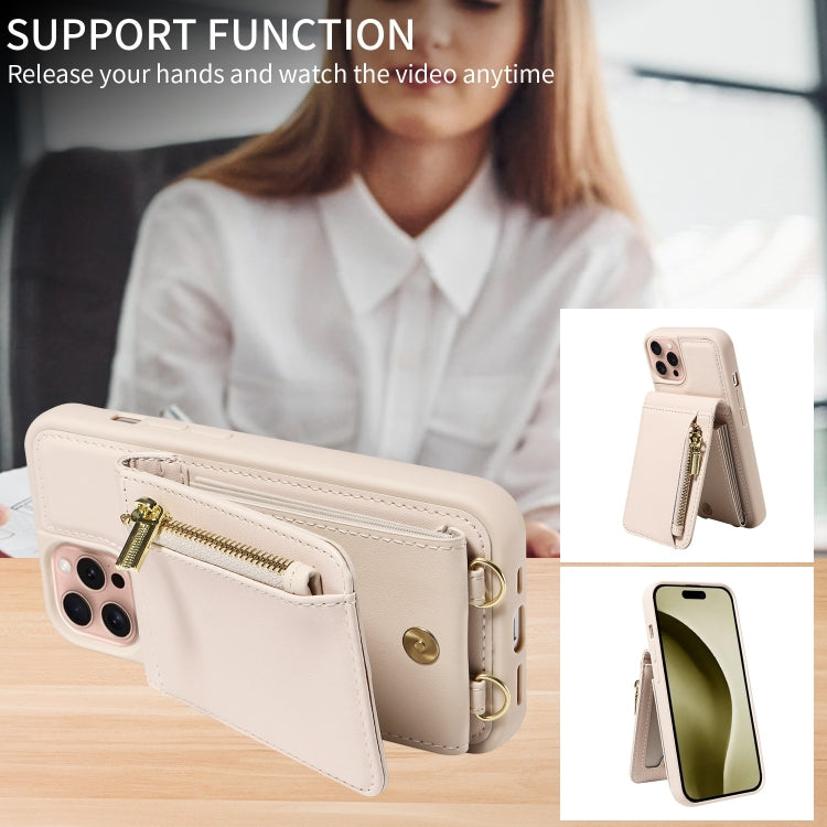 For iPhone 16 Pro Crossbody Lanyard Zipper Wallet Leather Phone Case