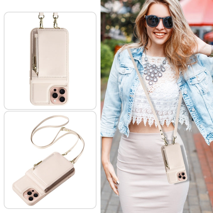 For iPhone 16 Pro Crossbody Lanyard Zipper Wallet Leather Phone Case