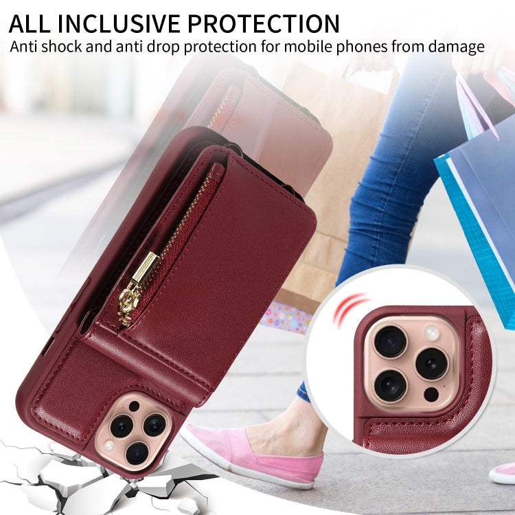 For iPhone 16 Pro Crossbody Lanyard Zipper Wallet Leather Phone Case