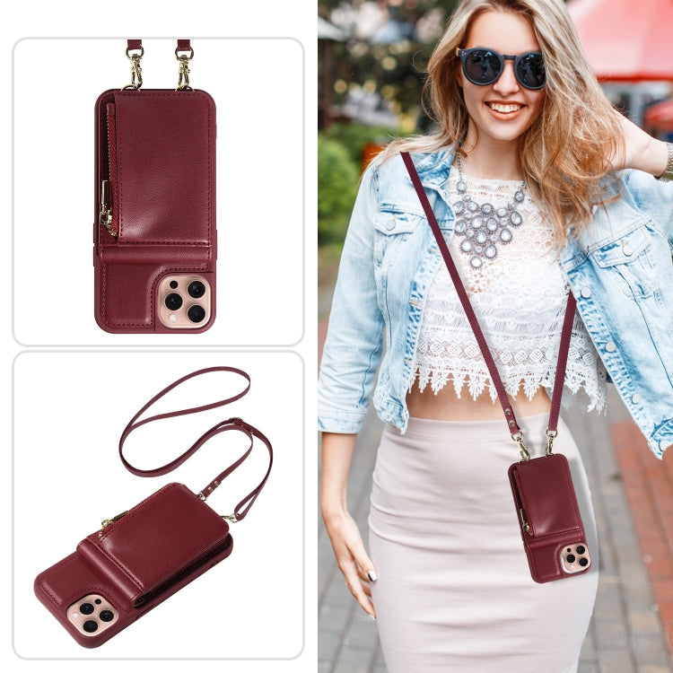 For iPhone 16 Pro Crossbody Lanyard Zipper Wallet Leather Phone Case