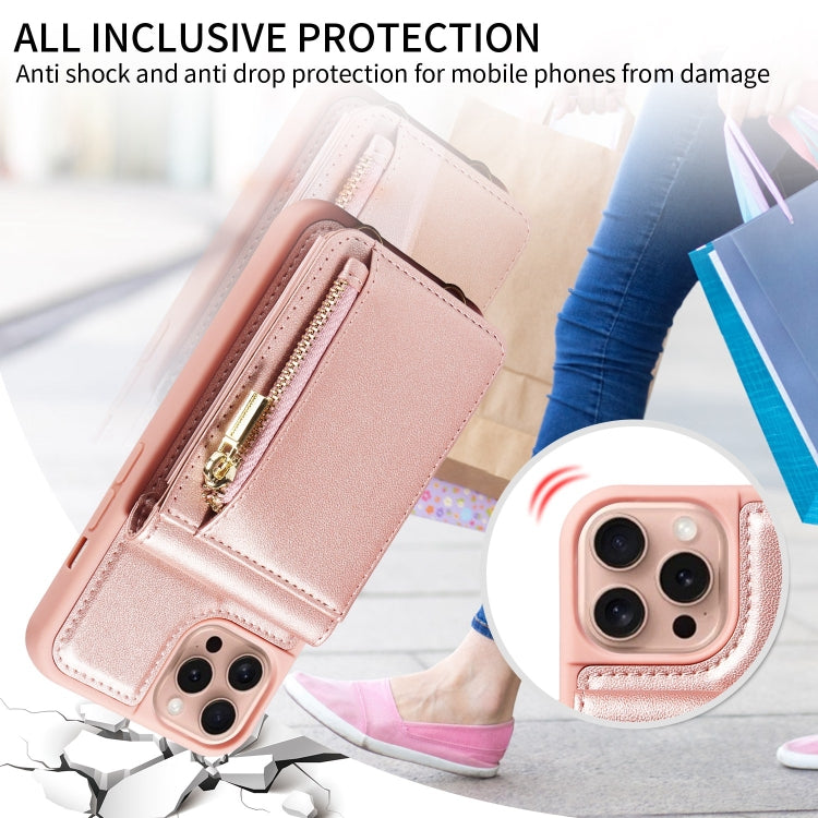 For iPhone 16 Pro Crossbody Lanyard Zipper Wallet Leather Phone Case