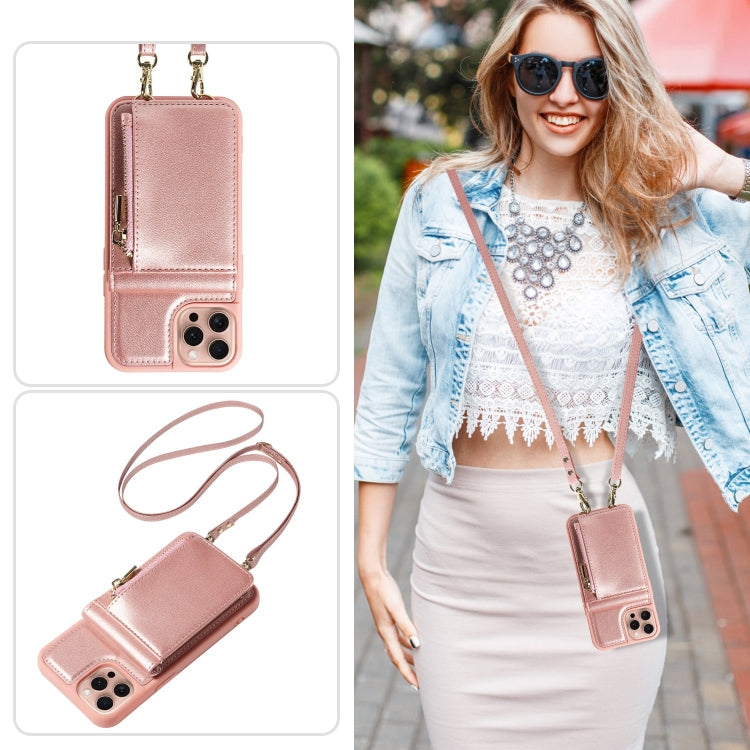 For iPhone 16 Pro Crossbody Lanyard Zipper Wallet Leather Phone Case
