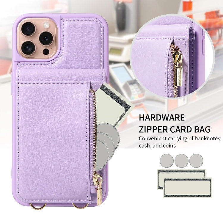 For iPhone 16 Pro Crossbody Lanyard Zipper Wallet Leather Phone Case