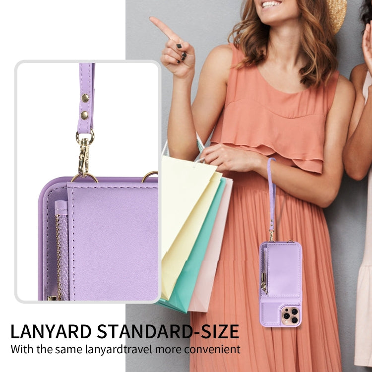 For iPhone 16 Pro Crossbody Lanyard Zipper Wallet Leather Phone Case