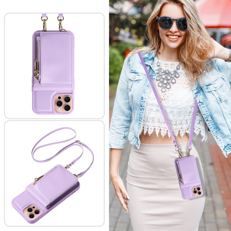 For iPhone 16 Pro Crossbody Lanyard Zipper Wallet Leather Phone Case