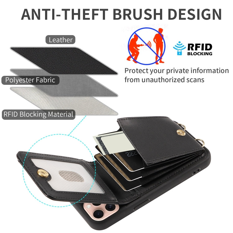 For iPhone 16 Pro Crossbody Lanyard Zipper Wallet Leather Phone Case