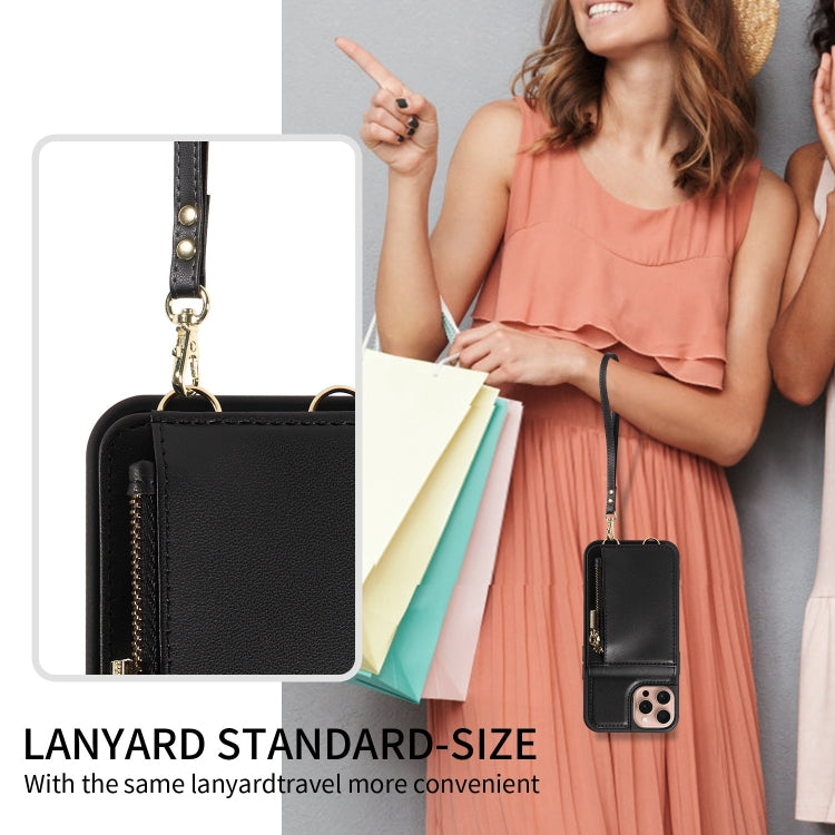 For iPhone 16 Pro Crossbody Lanyard Zipper Wallet Leather Phone Case