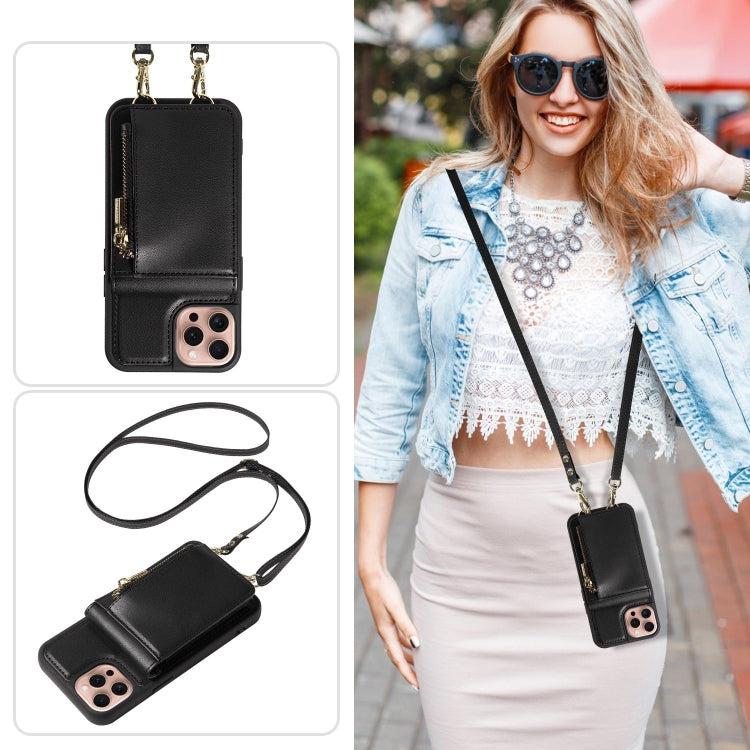 For iPhone 16 Pro Crossbody Lanyard Zipper Wallet Leather Phone Case