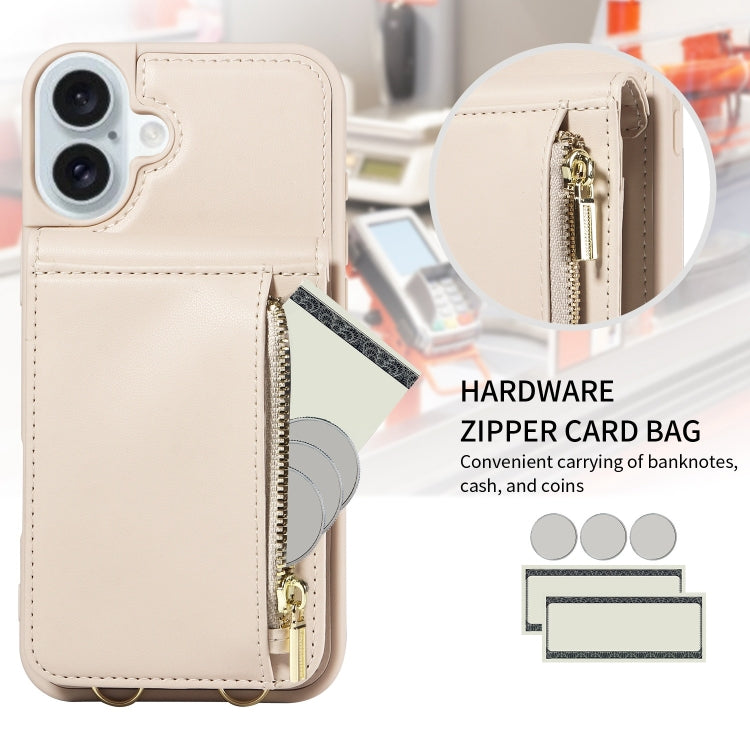 For iPhone 16 Plus Crossbody Lanyard Zipper Wallet Leather Phone Case
