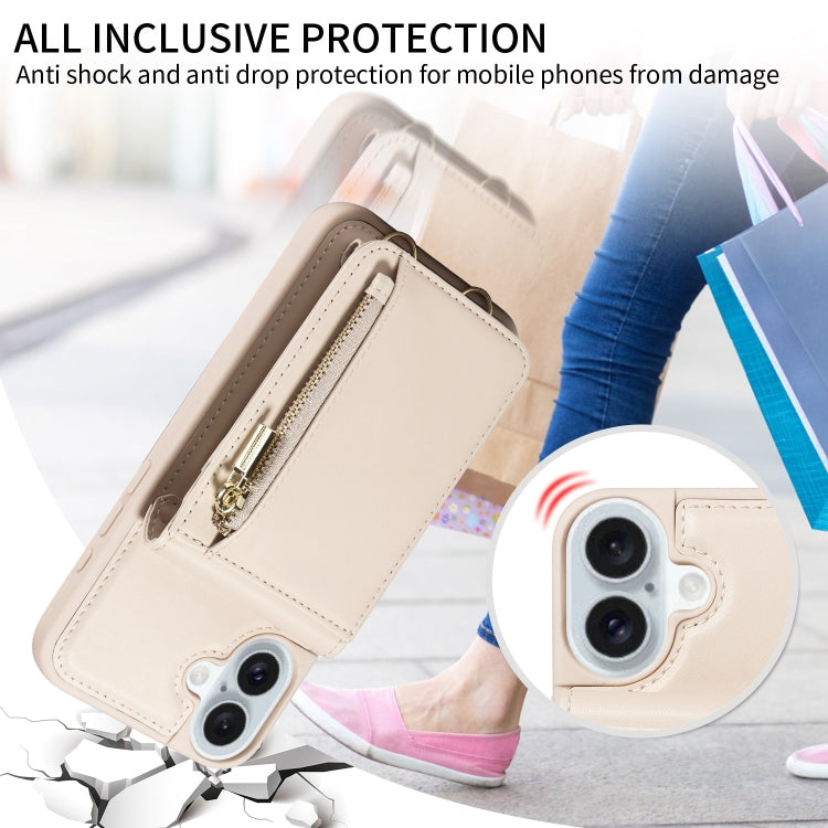 For iPhone 16 Plus Crossbody Lanyard Zipper Wallet Leather Phone Case