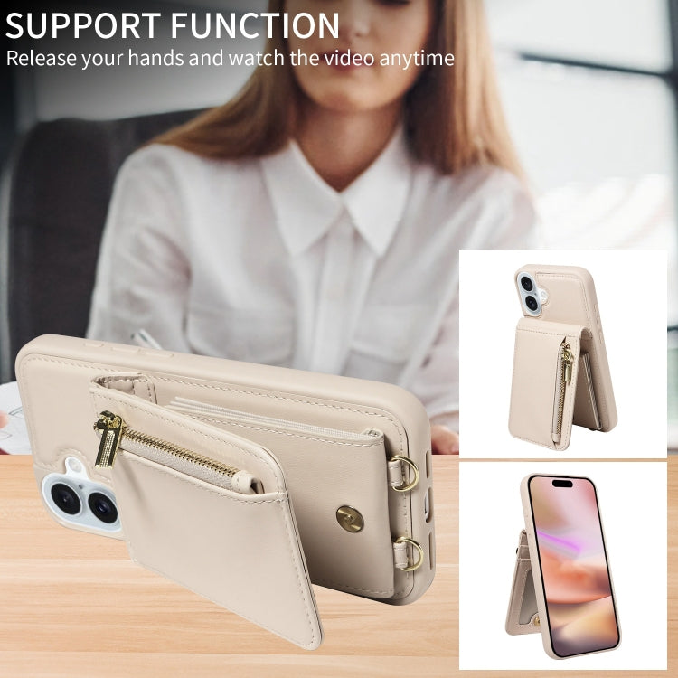For iPhone 16 Plus Crossbody Lanyard Zipper Wallet Leather Phone Case