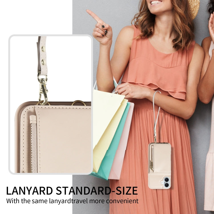 For iPhone 16 Plus Crossbody Lanyard Zipper Wallet Leather Phone Case