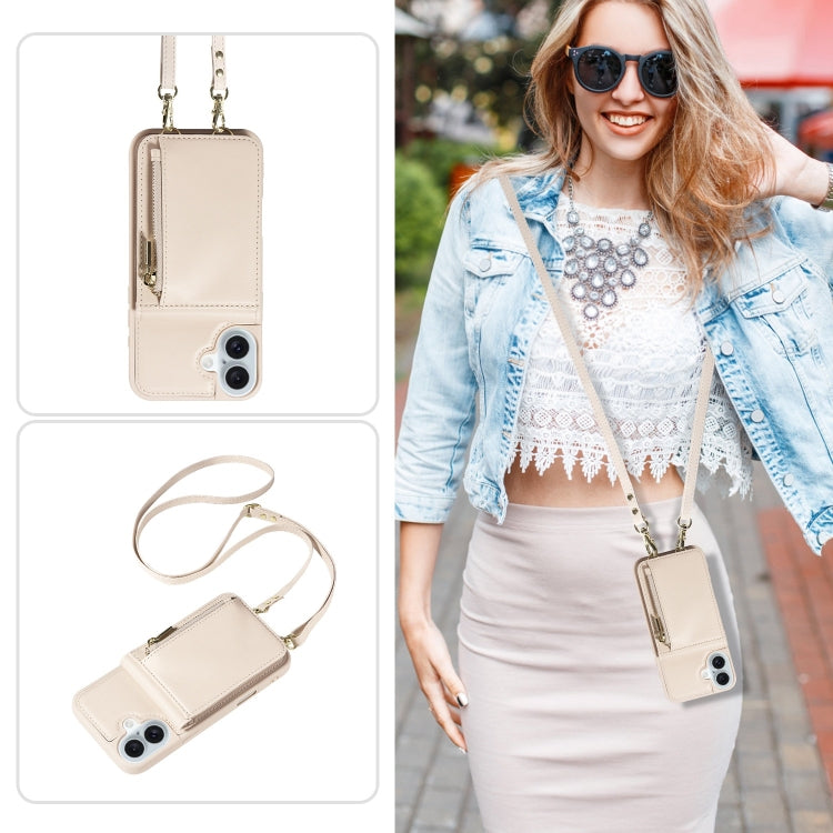 For iPhone 16 Plus Crossbody Lanyard Zipper Wallet Leather Phone Case