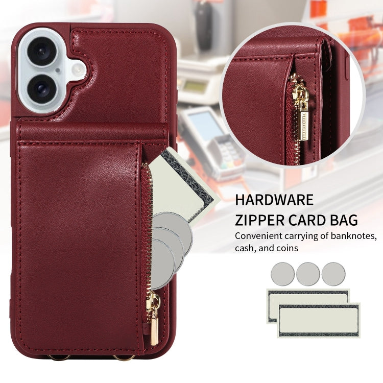 For iPhone 16 Plus Crossbody Lanyard Zipper Wallet Leather Phone Case