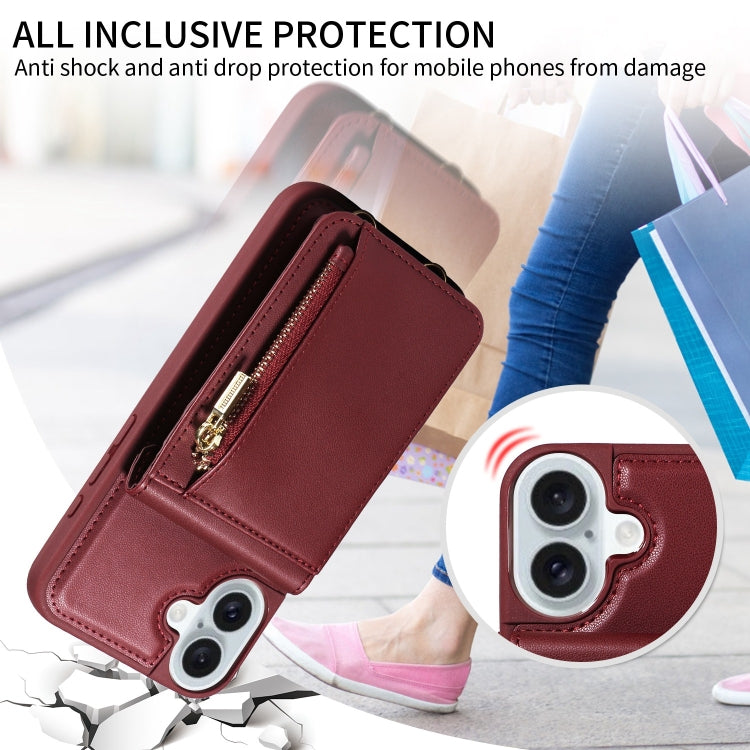 For iPhone 16 Plus Crossbody Lanyard Zipper Wallet Leather Phone Case