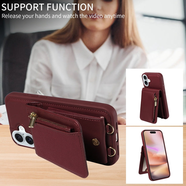 For iPhone 16 Plus Crossbody Lanyard Zipper Wallet Leather Phone Case