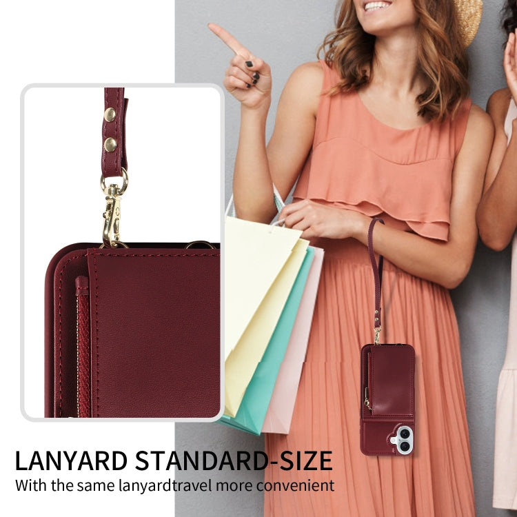 For iPhone 16 Plus Crossbody Lanyard Zipper Wallet Leather Phone Case