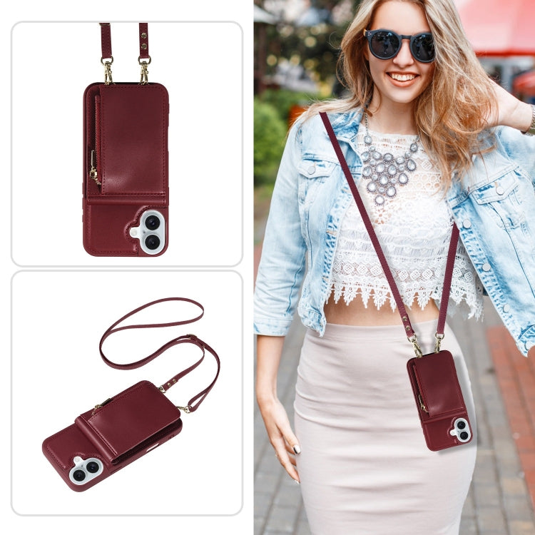 For iPhone 16 Plus Crossbody Lanyard Zipper Wallet Leather Phone Case