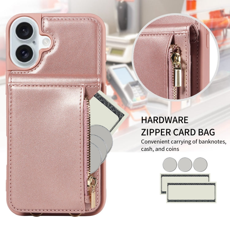 For iPhone 16 Plus Crossbody Lanyard Zipper Wallet Leather Phone Case