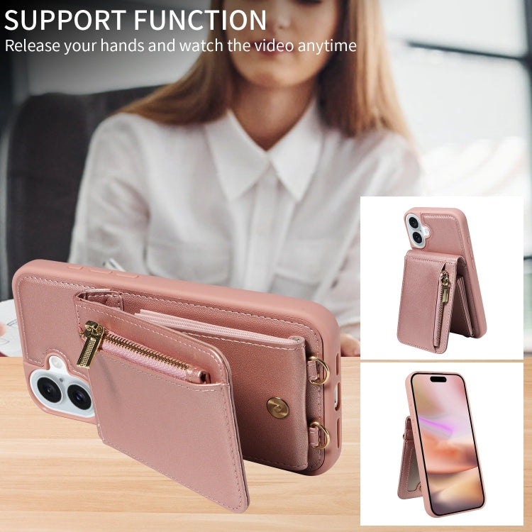 For iPhone 16 Plus Crossbody Lanyard Zipper Wallet Leather Phone Case