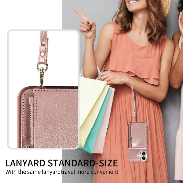 For iPhone 16 Plus Crossbody Lanyard Zipper Wallet Leather Phone Case