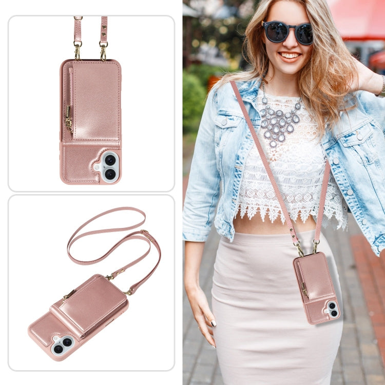 For iPhone 16 Plus Crossbody Lanyard Zipper Wallet Leather Phone Case