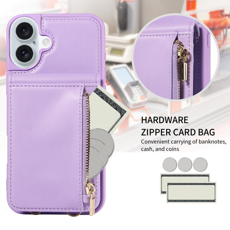 For iPhone 16 Plus Crossbody Lanyard Zipper Wallet Leather Phone Case